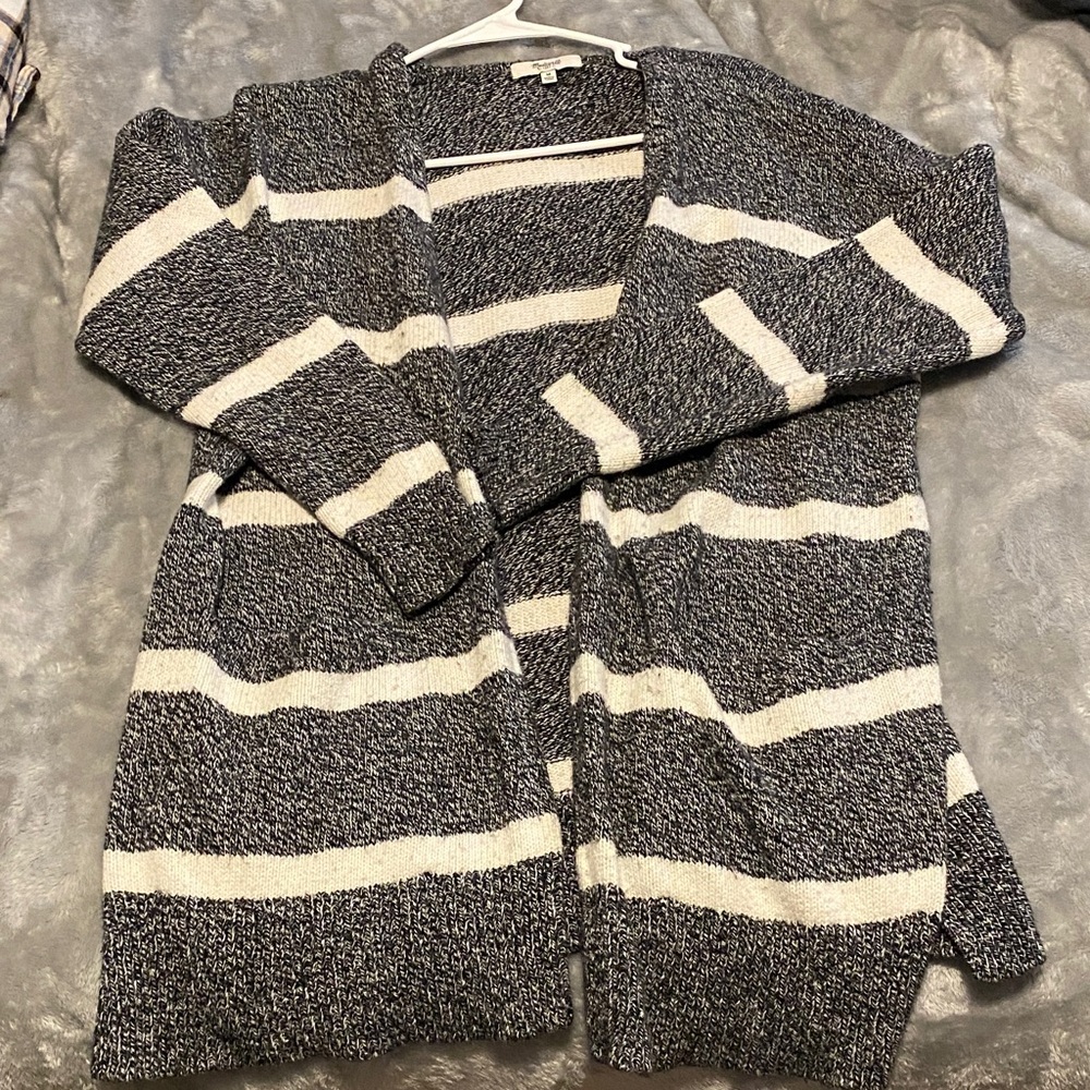 Madewell Striped Open-Front Cozy Knit Cardigan Sweater - Black & White